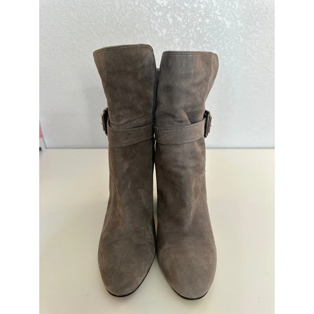 Vince Camuto Gray Suede Buckle Strap Slouchy Block Heel Ankle Boots Size 6M